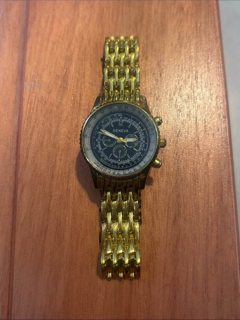 Geneva Gold-Tone Bracelet Watch with Black Dial